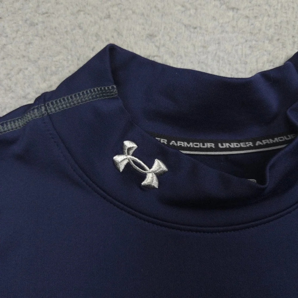 Under Armour ColdGear Fitted Mock Neck Base Layer Shirt Mens Large Navy